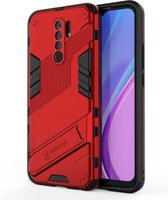 Voor Geschikt voor Xiaomi Redmi 9 Punk Armor 2 in 1 PC + TPU schokbestendig hoesje met onzichtbare houder (rood)