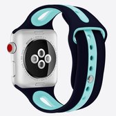 Voor Apple Watch Series 6 & SE & 5 & 4 40 mm / 3 & 2 & 1 38 mm Tweekleurige siliconen open horlogeband (marineblauw + groenblauw)
