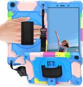 Voor Samsung Tab A 8.0 (2019) / T290 360 graden rotatie draaitafel Contrast kleur Robot schokbestendig siliconen + pc beschermhoes met houder (kleurrijk + blauw)