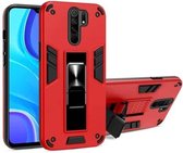 Voor Xiaomi Redmi 9 2 in 1 PC + TPU schokbestendige beschermhoes met onzichtbare houder (rood)