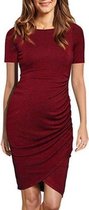 Onregelmatige korte mouwen ronde hals pakket hippe zwangere vrouwen jurk (kleur: wijnrood maat: XL)-Rood