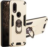 Voor Motorola Moto P40 2 in 1 Armor Series PC + TPU beschermhoes met ringhouder (goud)