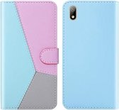 Voor Huawei Y5 (2019) Driekleurige stiksels Horizontale flip TPU + PU lederen tas met houder & kaartsleuven en portemonnee (blauw)