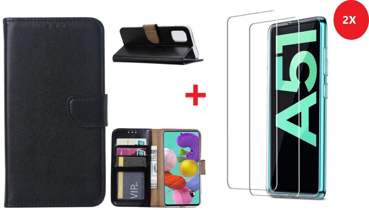 BixB Samsung A51 Hoesje - Bookcase + 2X Screenprotector - Zwart