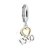 I love dad dangle bead zirkonia | vader papa bedel | Zilverana | geschikt voor Biagi , Pandora , Trollbeads armband | 925 zilver