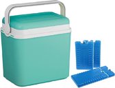 Koelbox turquoise groen 24 liter 39 x 24 x 40 cm incl. 4 koelelementen