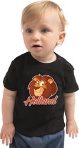 Zwart fan t-shirt voor baby / peuters - Holland met cartoon leeuw - Nederland supporter - Koningsdag / EK / WK shirt / outfit 86
