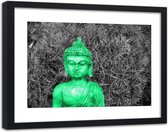 Foto in frame , Groene Boeddha  , 120x80cm , Groen grijs , Premium print