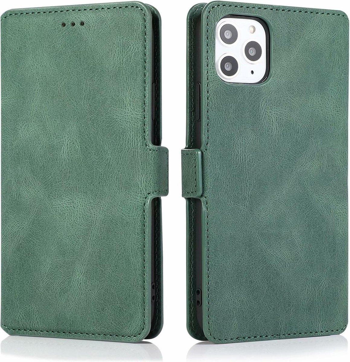 Hoesje geschikt voor iPhone 12 - Bookcase - Pasjeshouder - Portemonnee - Kunstleer - Groen