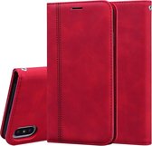 Voor iPhone XS / X Frosted Business Magnetische horizontale Flip PU lederen tas met houder & kaartsleuf & lanyard (rood)