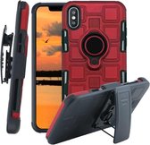 Voor iPhone XS Max 3 in 1 Cube PC + TPU beschermhoes met 360 graden draaien zwarte ringhouder (rood)