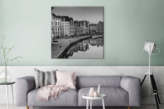 Peintures sur toile - Centre Historique de Gand - noir et blanc - 90x90 cm - Décoration murale