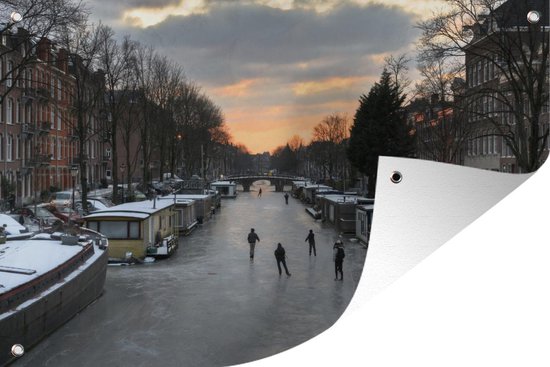 Tuinposters buiten Amsterdam - Schaatsen - Winter - 90x60 cm - Tuindoek - Buitenposter