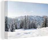 Canvas Schilderij Een besneeuwd winterlandschap tijdens een heldere dag - 120x80 cm - Wanddecoratie