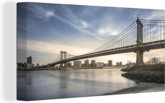 Un pont suspendu à la ville américaine de New York Toile 80x40 cm - Tirage photo sur toile (Décoration murale salon / chambre)