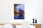 Canvas Schilderij De Duitse stad Maagdenburg tijdens schemering - 40x60 cm - Wanddecoratie