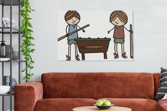 Canvas Schilderij Een illustratie van twee kinderen die aan het biljarten zijn - 120x80 cm - Wanddecoratie - OneMillionCanvasses