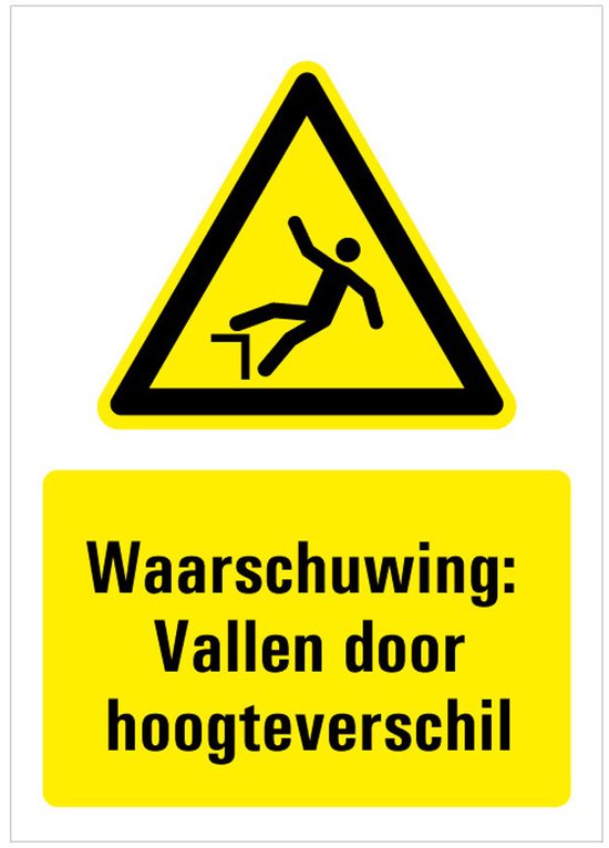 Waarschuwing voor vallen door hoogteverschil bord met tekst 148 x 210 mm