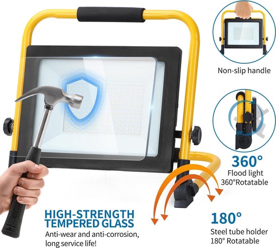 LED DE TRAVAIL À LED - ANTI-CHOC IP44 - 100W 9000LUMEN - 6500K DAYLIGHT WHITE - INCL. FICHE DE CONNEXION 150CM