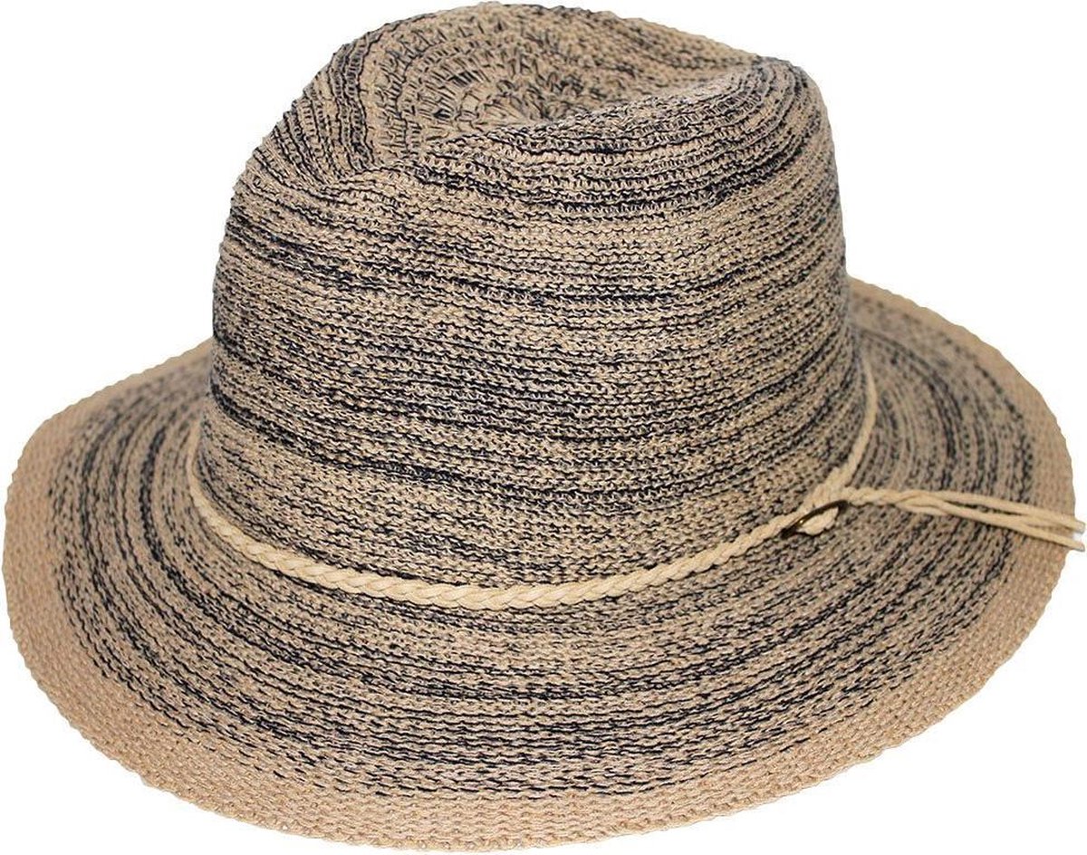 Fedora Hoed Dames & Heren - Olsen Zonnehoed met Touwdetail - UV Werend UPF50+ - Kreukbestendig - Maat: M-L: 57 cm - Natural/Black