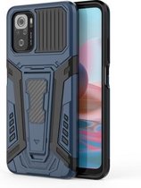 Voor Geschikt voor Xiaomi Redmi Note 10 4G War Chariot Series Armor All-inclusive schokbestendige pc + TPU-beschermhoes met onzichtbare houder (blauw)