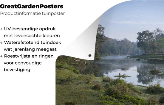 Sunrise by the river in the Chitwan National Park in Nepal Garden poster 180x120 cm - Toile de jardin / Toile d'extérieur / Peintures d'extérieur (décoration de jardin) XXL / Groot format!