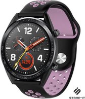 Siliconen Smartwatch bandje - Geschikt voor  Huawei Watch GT sport band - zwart roze - 42mm - Strap-it Horlogeband / Polsband / Armband