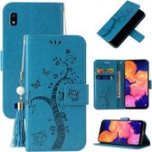 Voor Samsung Galaxy M01 Reliëf Lucky Tree Horizontale Flip Lederen Case met Houder & Kaartsleuf & Portemonnee & Lanyard (Blauw)