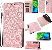 Voor Xiaomi Mi CC9 Pro Skin Feel Reliëf Zonnebloem Horizontale Flip Leather Case met Houder & Kaartsleuven & Portemonnee & Lanyard (Rose Gold)