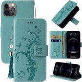 Reliëf Lucky Tree Horizontale Flip Leren Case met Houder & Kaartsleuf & Portemonnee & Lanyard Voor iPhone 12 Pro (Groen)