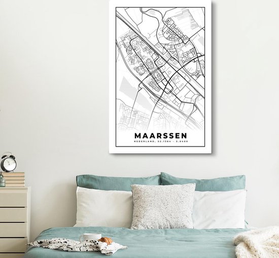 Canvas schilderij 120x180 cm - Wanddecoratie Kaart - Maarssen - Zwart - Wit - Muurdecoratie woonkamer - Slaapkamer decoratie - Kamer accessoires - Schilderijen