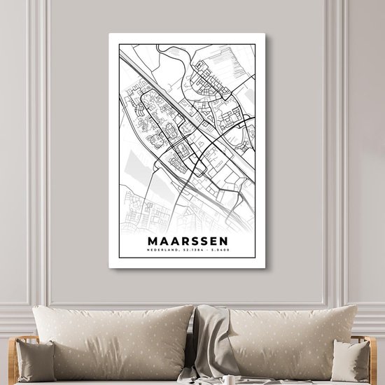 Canvas schilderij 120x180 cm - Wanddecoratie Kaart - Maarssen - Zwart - Wit - Muurdecoratie woonkamer - Slaapkamer decoratie - Kamer accessoires - Schilderijen
