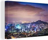 Canvas Schilderij Skyline - Seoul - Korea - 120x80 cm - Wanddecoratie