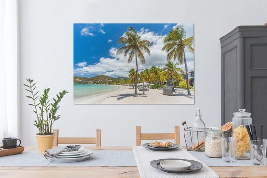 Peintures sur Toile Plage - Chaise Longue - Palmiers - 120x80 cm - Décoration murale