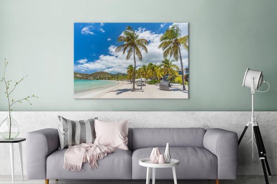 Peintures sur Toile Plage - Chaise Longue - Palmiers - 120x80 cm - Décoration murale