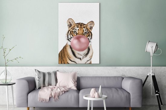 Peintures sur toile - Tigre - Animaux - Chewing-gum - 90x140 cm - Décoration murale