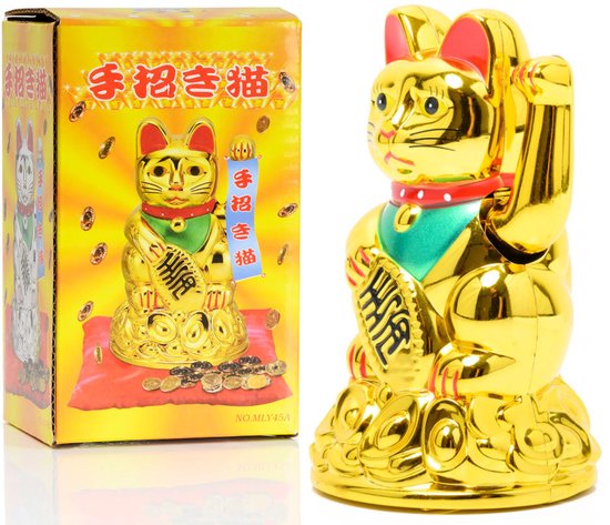 XIZHI 5 1/2 Maneki Neko-Solar zwaaiende kat, goede gelukkige kat zwaaiende katten geplaatst op de auto, bureau of nachtkastje voor thuis of kantoor, cadeau voor vrienden of collega's