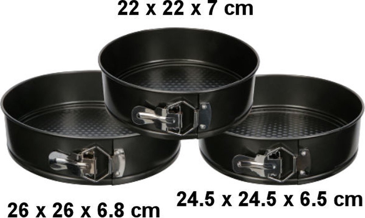 Ronde Springvormen Bakvorm Set - SET van 3 Stuks (Ø22 Ø24.5 Ø26cm) - Bakvormen Rond - Metaal - Cakevorm & Taartvorm – foto 7