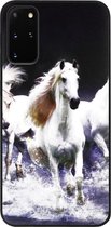- ADEL Siliconen Back Cover Softcase Hoesje Geschikt voor Samsung Galaxy S20 FE - Paarden Wit