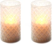 3x stuks luxe led kaarsen in glas D7,5 x H12,5 cm - met timer - Woondecoratie - Elektrische kaarsen