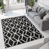 Tapiso Bali PP Vloerkleed Woonkamer Slaapkamer Zwart Wit Design Sfeervol Interieur Modern Geometrisch Duurzaam Hoogwaardig Tapijt Maat - 160x220