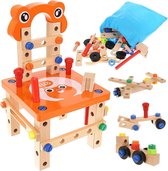 Établi pour enfants - bois - avec outils et matériaux - 2 en 1 - peut également être utilisé comme chaise haute en bois