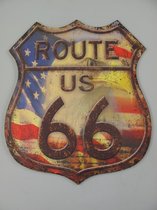Metalen wandbord - Route 66 Amerikaanse vlag - Vintage wanddecoratie - 57 cm hoog