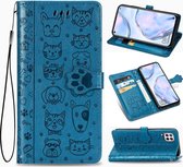Voor Huawei P40 Lite / Nova 7i / Nova 6se schattige kat en hond reliëf horizontaal flip lederen tas met beugel / kaartsleuf / portemonnee / lanyard (blauw)