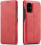 Voor Galaxy A51 / M40S LC.IMEEKE Hon Ancient Series horizontale flip lederen tas met houder en kaartsleuf (rood)