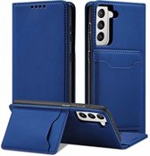 Voor Samsung Galaxy S21 5G Sterk magnetisme Vloeibaar gevoel Horizontale flip lederen tas met houder & kaartsleuven en portemonnee (blauw)