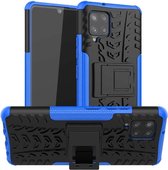 Voor Samsung Galaxy A42 5G Bandentextuur Schokbestendig TPU + PC beschermhoes met houder (blauw)
