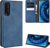 Voor Oppo Find X2 Retro-skin Business Magnetische Suction Leather Case met houder & kaartsleuven & portemonnee (donkerblauw)