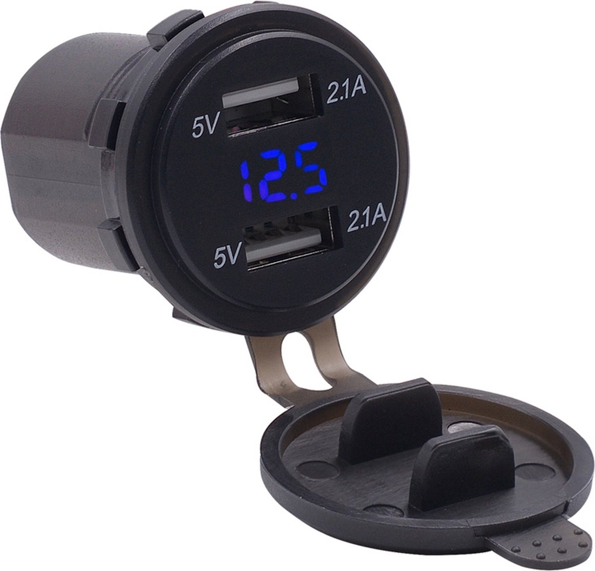 Motorfiets waterdicht 12-24V 2.1A dubbele USB-laderadapter + voltmeter (blauw licht)