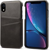 Suteni Calf Texture beschermhoes voor iPhone XR, met kaartsleuven (zwart)